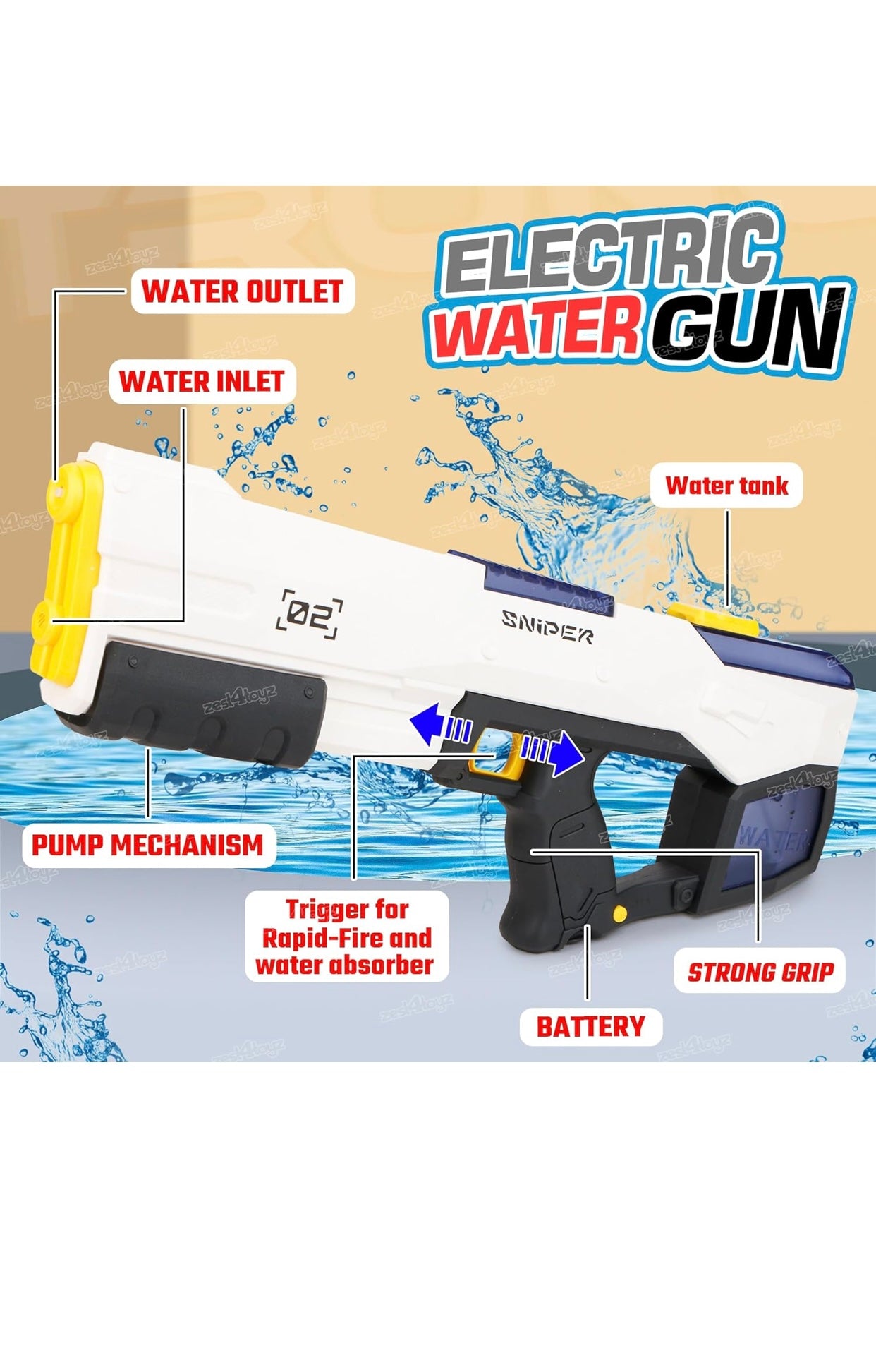 💦 Sniper Electric Water Gun – Rechargeable Automatic Water Blaster with LCD Display