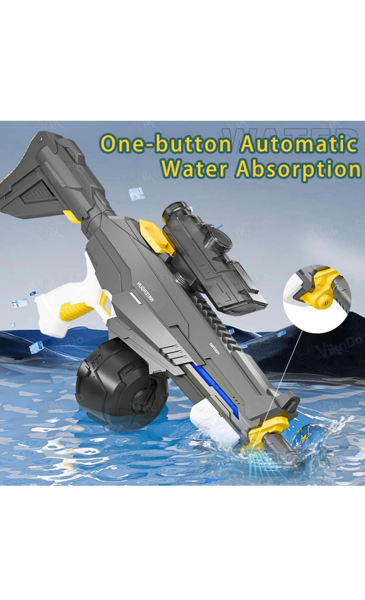 💦 Tactical LED Electric Water Gun – Rechargeable Automatic Water Blaster with Drum Tank