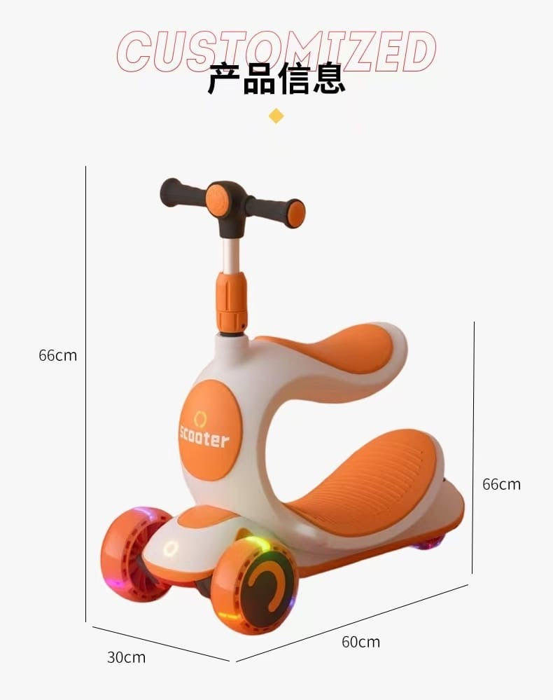 Kids 3-Wheel LED Ride-On Scooter | Toddler Kick Scooter with Light-Up Wheels