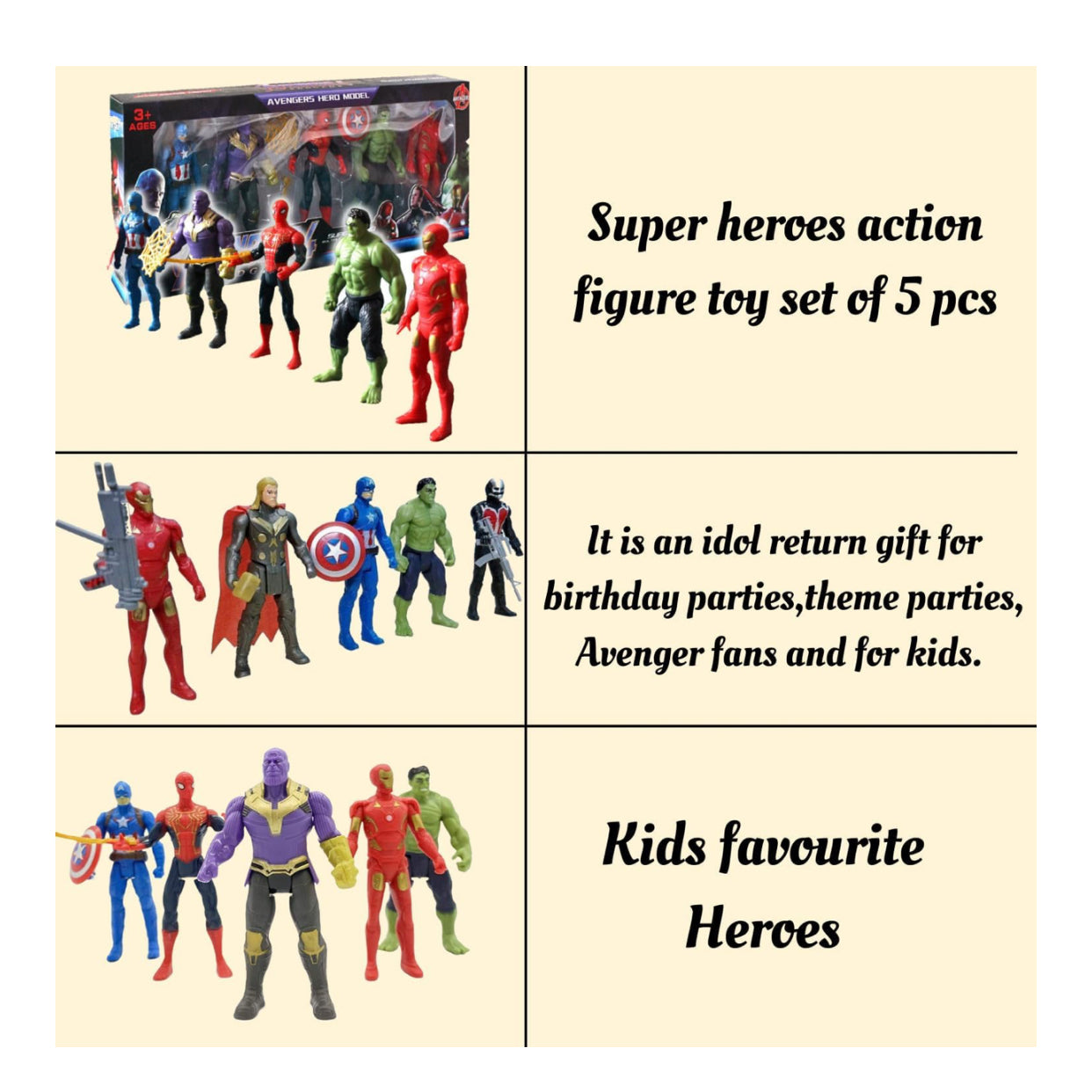 Avengers 4 Endgame Action Figure Set – 6 Superhero Figures | Hulk, Captain America, Iron Man, Spider-Man & Thanos | Kids Super Hero Toy Set