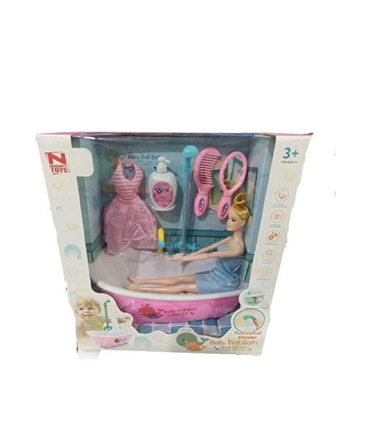 Deluxe Doll Bath & Beauty Playset – With Bathtub, Accessories & Fashion Dress (3+ Years)