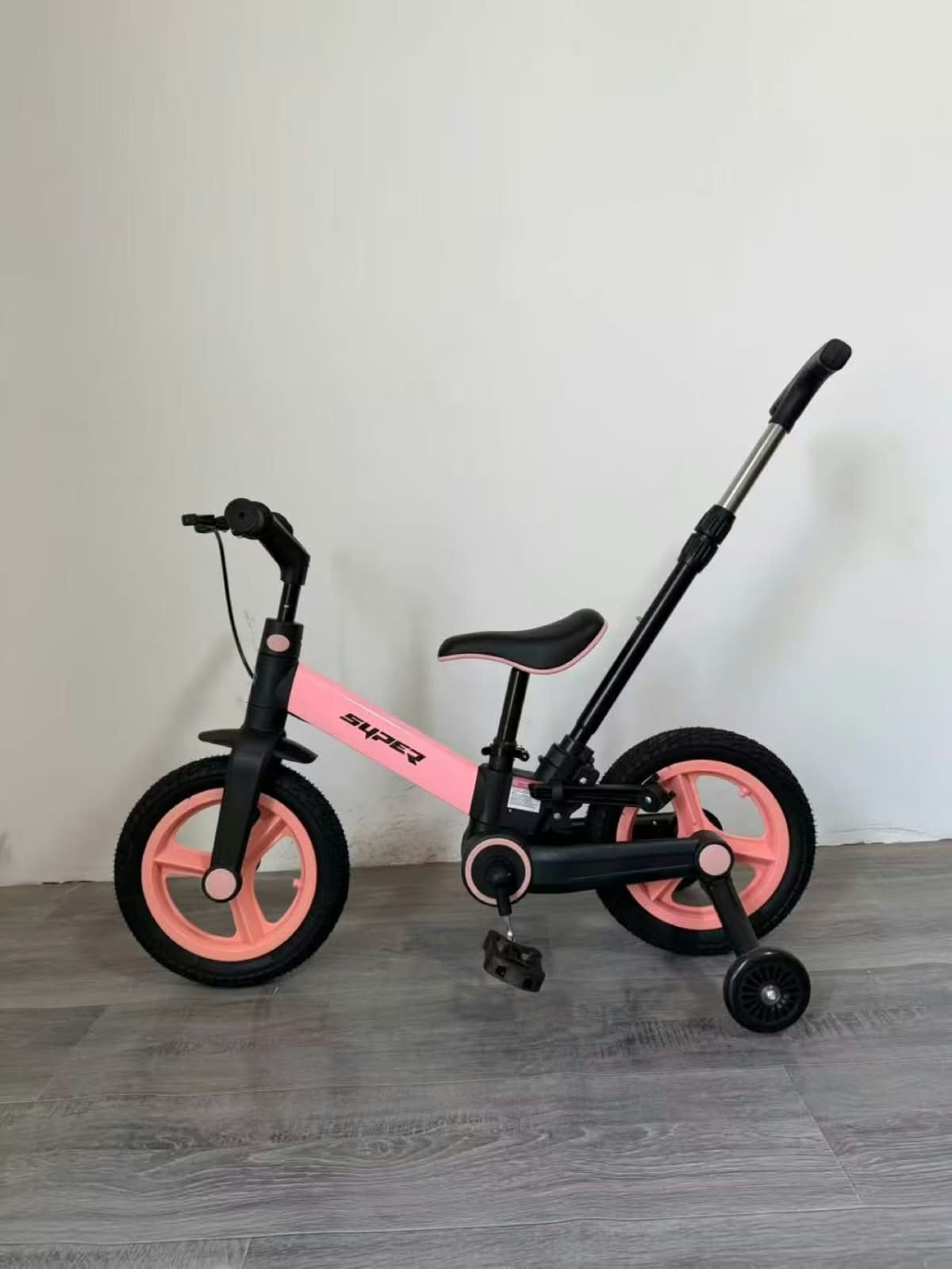 Kids Tricycle with Push Handle | 3-Wheel Baby Ride-On Bicycle with Training Wheels