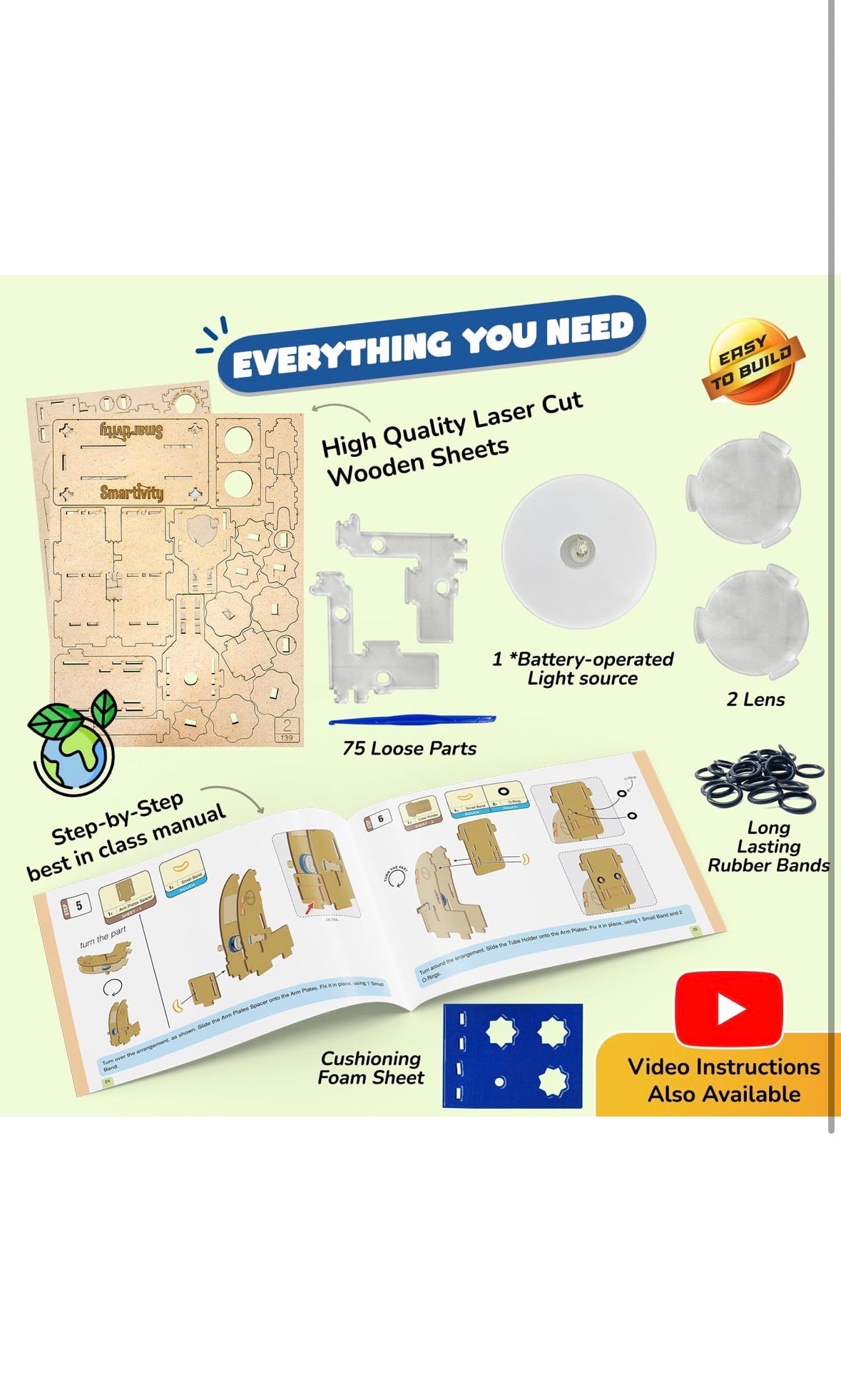 Smartivity STEM DIY Microscope Kit - Wooden 100x Zoom Educational Toy for Kids Ages 8+