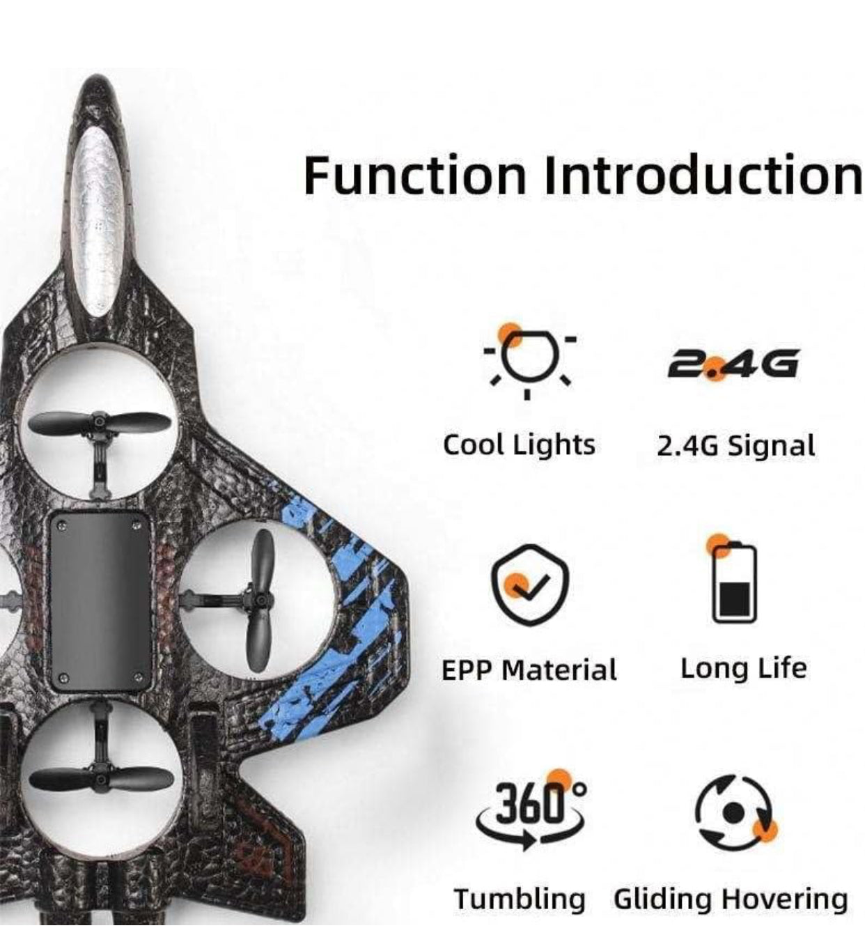 🚀 Stealth Fighter RC Drone – Dual Propeller Aircraft with LED Lights (2.4GHz)