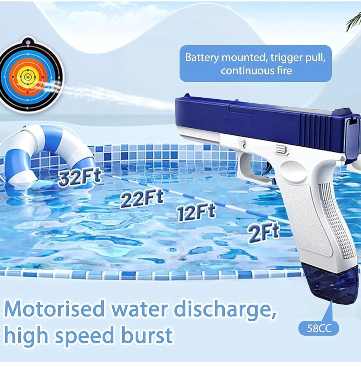 Electric Rechargeable Water Gun with High-Pressure Spray | Summer Water Blaster Toy for Kids & Adults