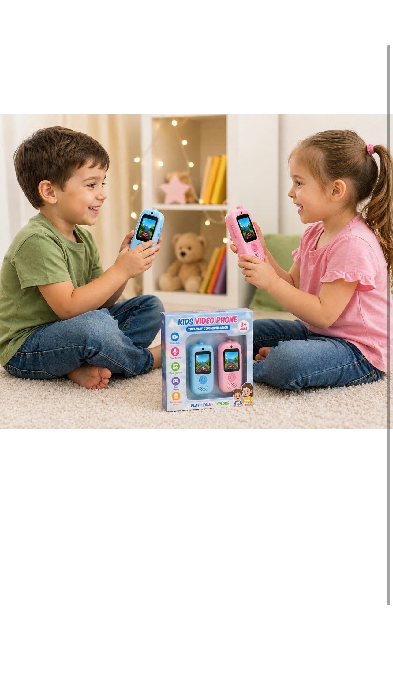 Kids Video Call Toy Phones – Walkie Talkie Camera Set (2 Pack, Blue & Pink)