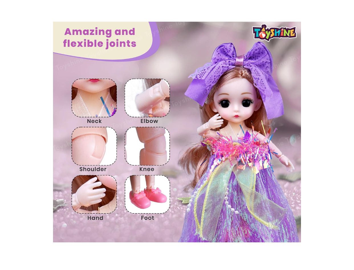 Shiny Princess Doll Gift Set – Rainbow Bows, Heart Balloons, Handbag & Accessories (3+ Years)