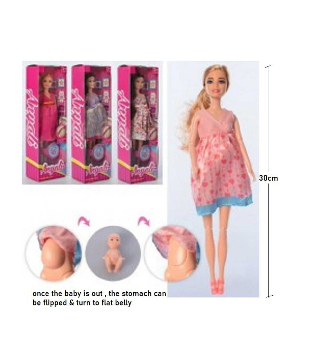 Anlily Pregnant Mommy Doll Playset – Removable Baby Belly & Newborn Doll (3+ Years)