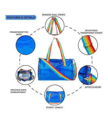 🌈 Transparent Blue Rainbow Duffel Bag – Trendy & Stylish