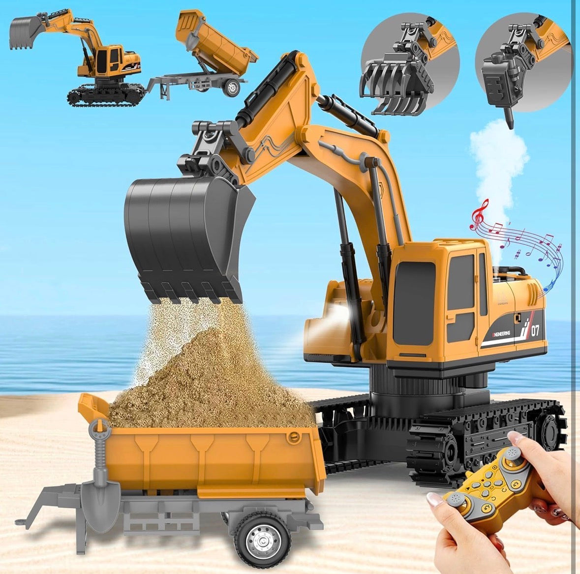 🚜 Remote Control Excavator Toy with Dump Truck – Realistic Construction Vehicle Set