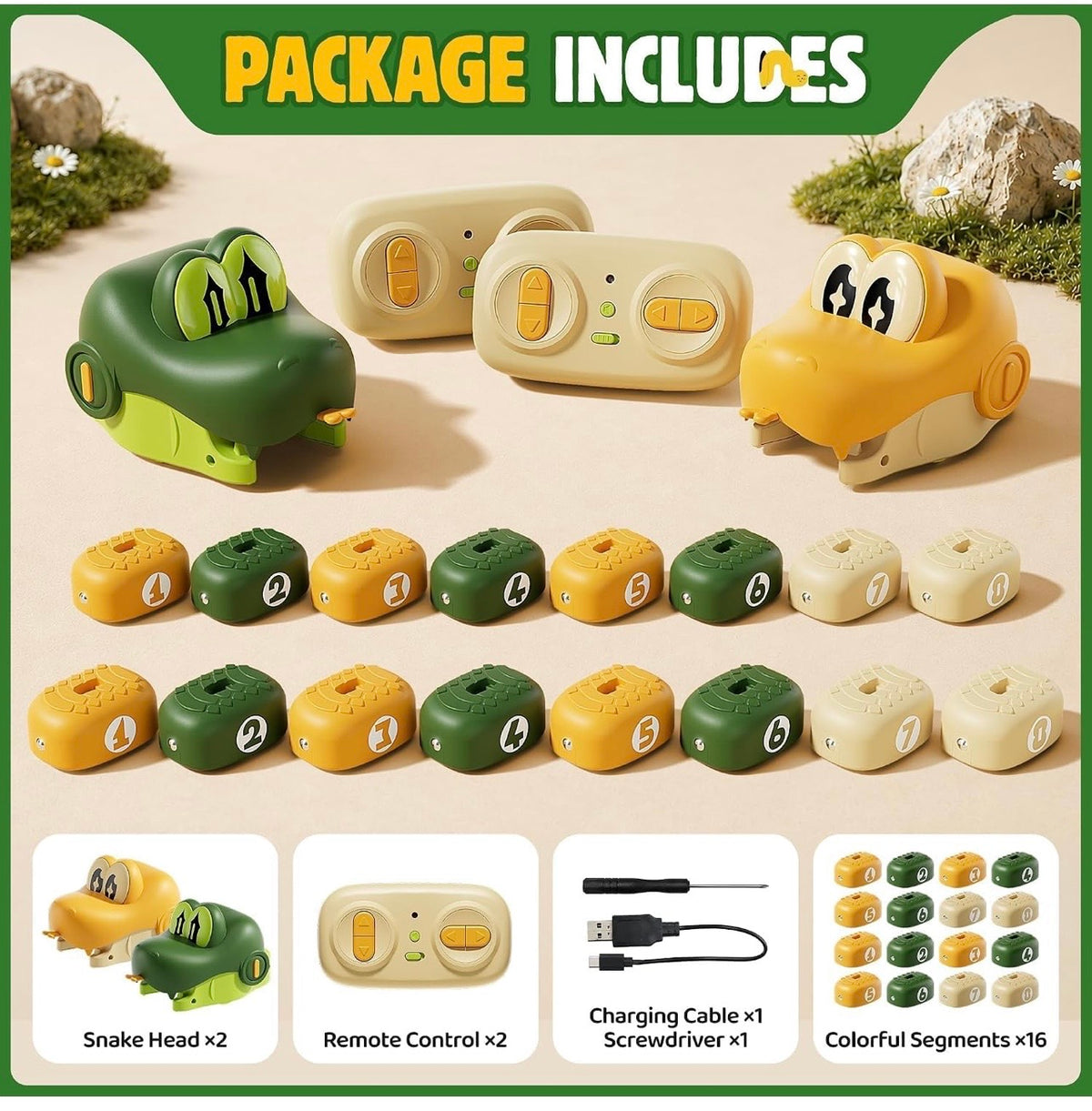 RC Magnetic Greedy Snake Toy | Remote Control Reptile Toy | USB-C Rechargeable Snake for Kids 2 snakes