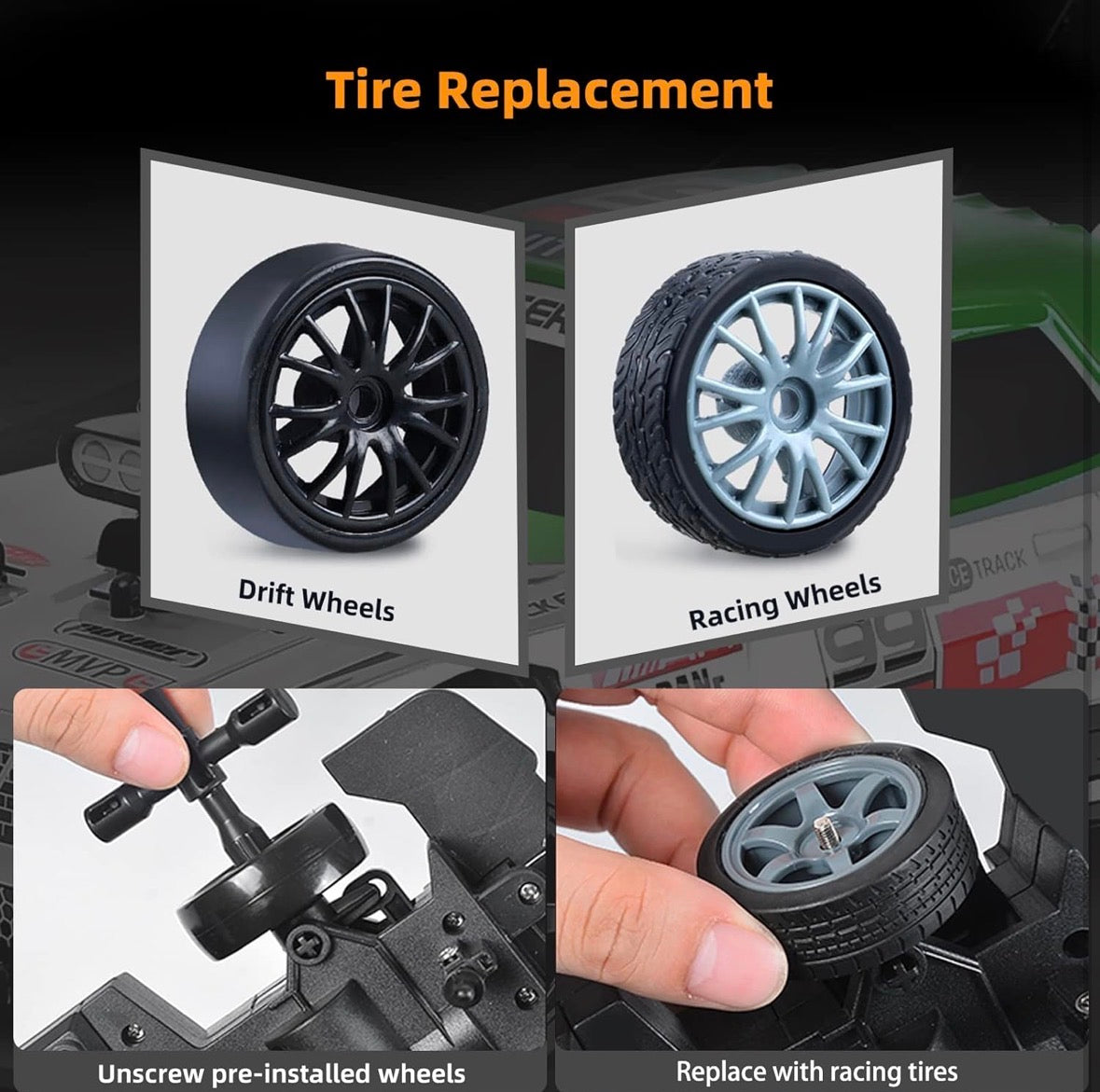 🏁 High-Speed RC Drift Racing Car – 2.4GHz Remote Control, LED Lights, Full Accessories Kit