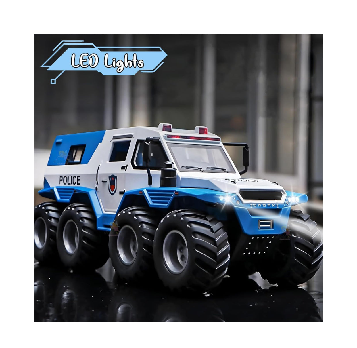 🚓 6-Wheel RC Police Truck – Heavy-Duty Remote Control Vehicle for Kids