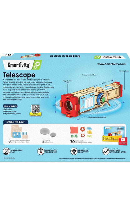 Smartivity Telescope | DIY STEAM Building Kit for Kids 8-14 | Build Your Own 8x Zoom Telescope | Learn Astronomy & Optics | Eco-Friendly STEM Toy